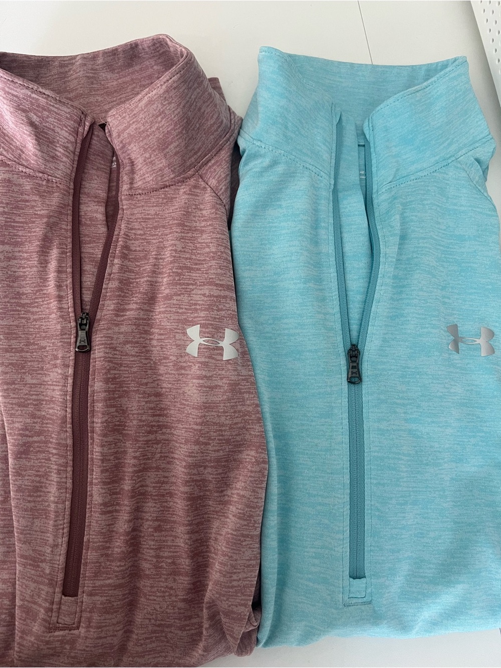 2 Under Armour Women's Heathered Half-Zip Active Top - Pink & Light Blue size XS
